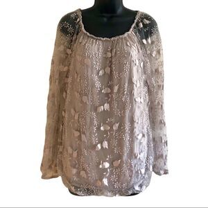 Vintage Elena Baldi Floral Sheer Top Champagne Size L